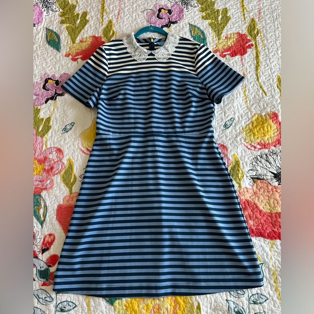 Draper James Striped Ponte A-Line Dress Lace Collar